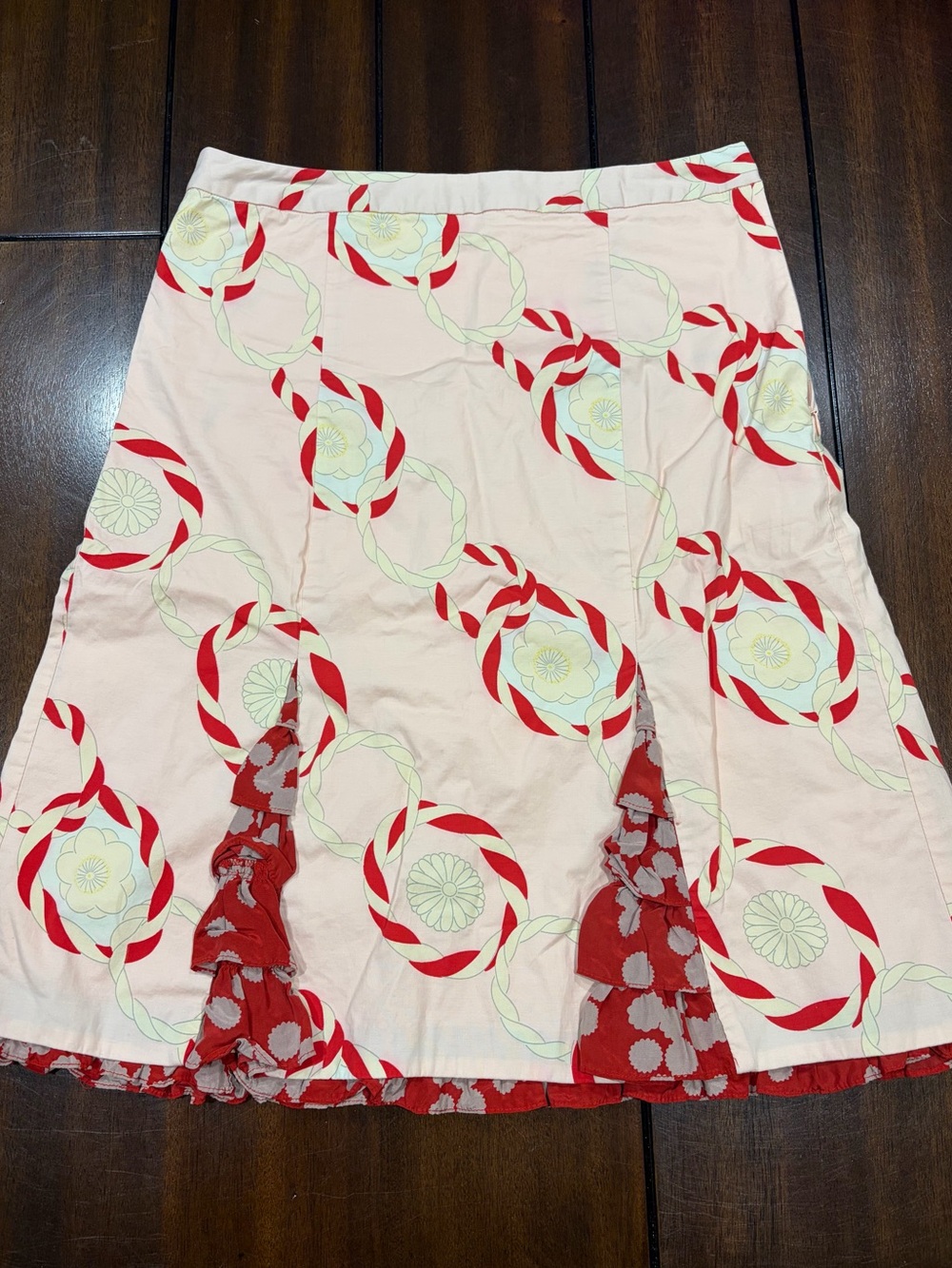 Odille Pink and Red Patterned A-Line Skirt